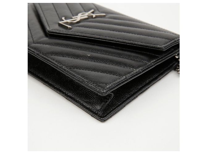 Autre Marque Borsa a Tracolla Wallet Envelope Chain Grand De Poudre Leather Black Silver - vista 11