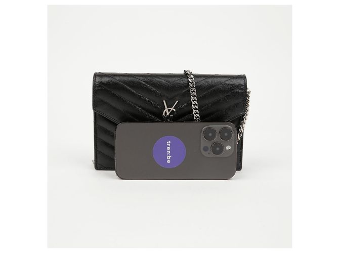 Autre Marque Borsa a Tracolla Wallet Envelope Chain Grand De Poudre Leather Black Silver - vista 14