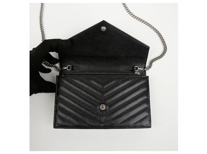 Autre Marque Borsa a Tracolla Wallet Envelope Chain Grand De Poudre Leather Black Silver - vista 15