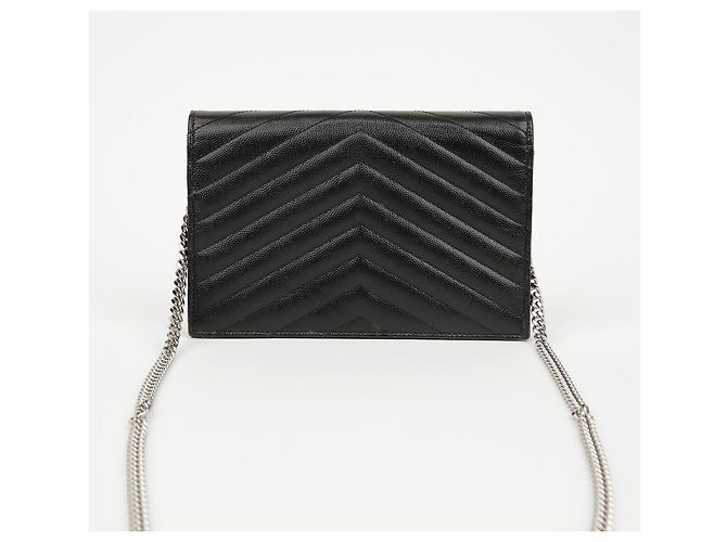 Autre Marque Borsa a Tracolla Wallet Envelope Chain Grand De Poudre Leather Black Silver - vista 4