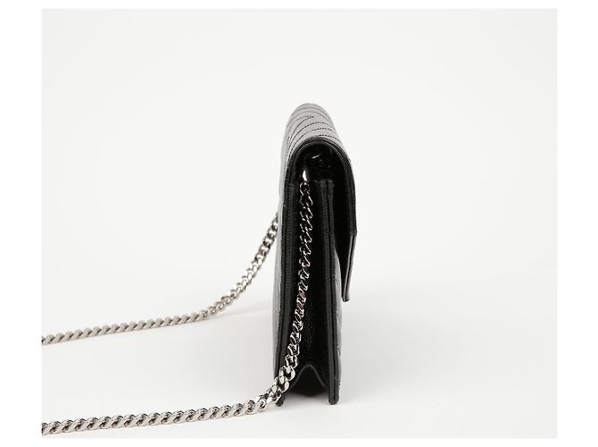 Autre Marque Borsa a Tracolla Wallet Envelope Chain Grand De Poudre Leather Black Silver - vista 5