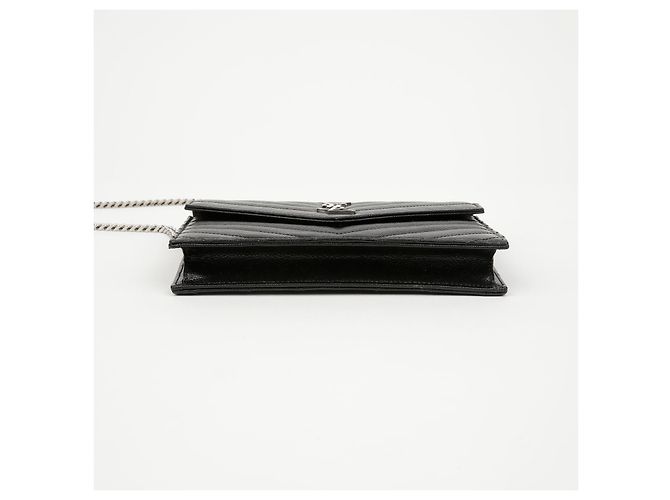 Autre Marque Borsa a Tracolla Wallet Envelope Chain Grand De Poudre Leather Black Silver - vista 6