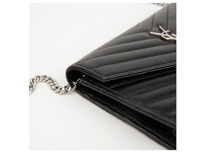 Autre Marque Borsa a Tracolla Wallet Envelope Chain Grand De Poudre Leather Black Silver - vista 7