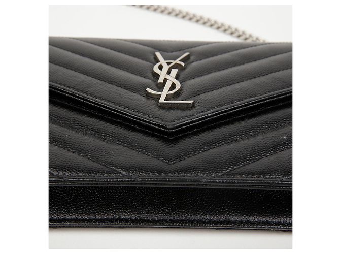 Autre Marque Borsa a Tracolla Wallet Envelope Chain Grand De Poudre Leather Black Silver - vista 8