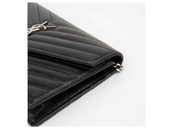 Autre Marque Borsa a Tracolla Wallet Envelope Chain Grand De Poudre Leather Black Silver - vista 9