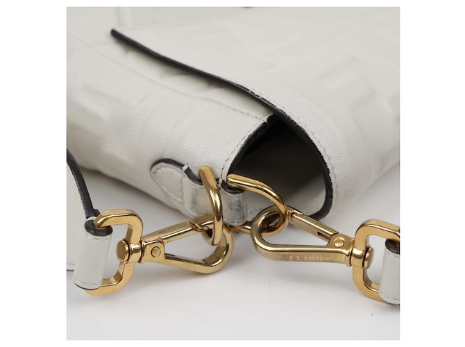Fendi Borsa a spalla Baguette in pelle Medium White - vista 13