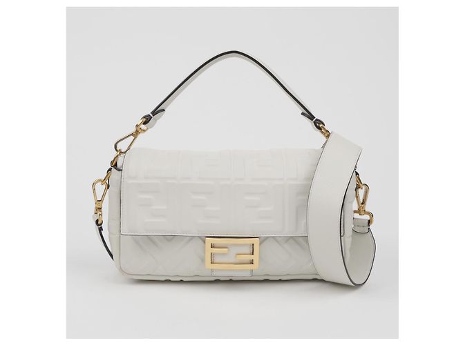 Fendi Borsa a spalla Baguette in pelle Medium White - vista 2
