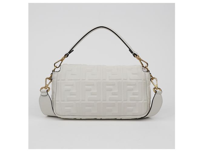 Fendi Borsa a spalla Baguette in pelle Medium White - vista 4