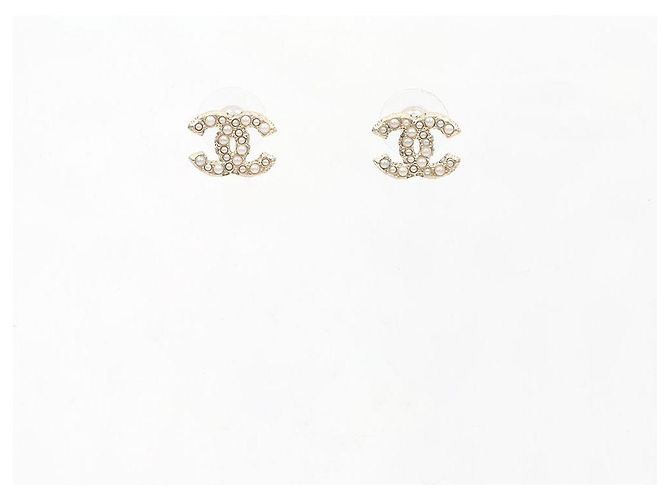 Chanel Orecchini Classic CC Logo Crystal Pearl Earrings Gold - vista 2