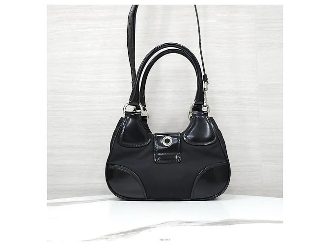 Bolsa de mão Prada de nylon e couro marrom - vista 3