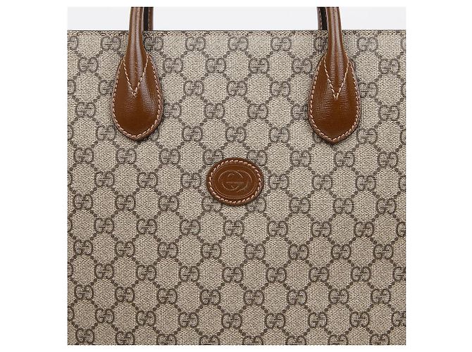 Gucci Borsa Tote Media Interlocking Marrone - vista 4