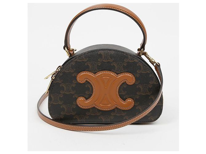 Céline Borsa crossbody Triop Canvas Half Moon Case Tan - vista 2