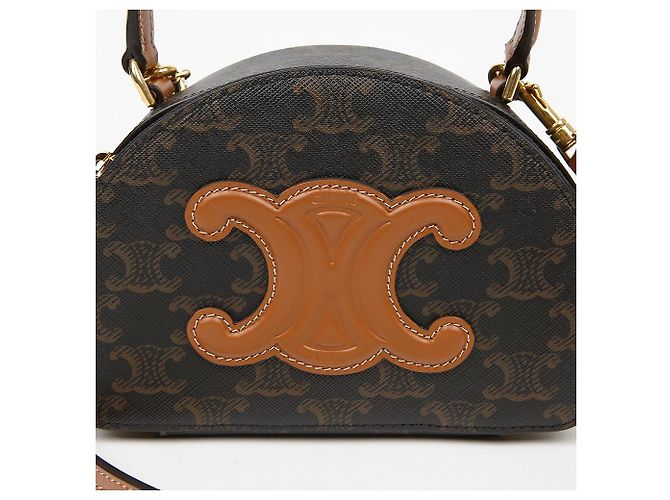Céline Borsa crossbody Triop Canvas Half Moon Case Tan - vista 3
