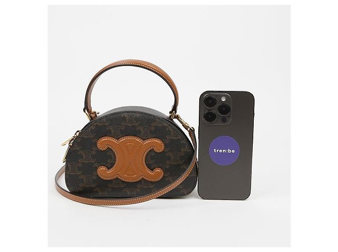Céline Borsa crossbody Triop Canvas Half Moon Case Tan - vista 7