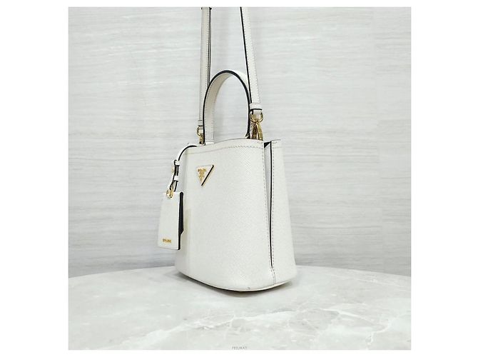 Prada Borsa a spalla tote doppia Panier in Saffiano bianca - vista 2