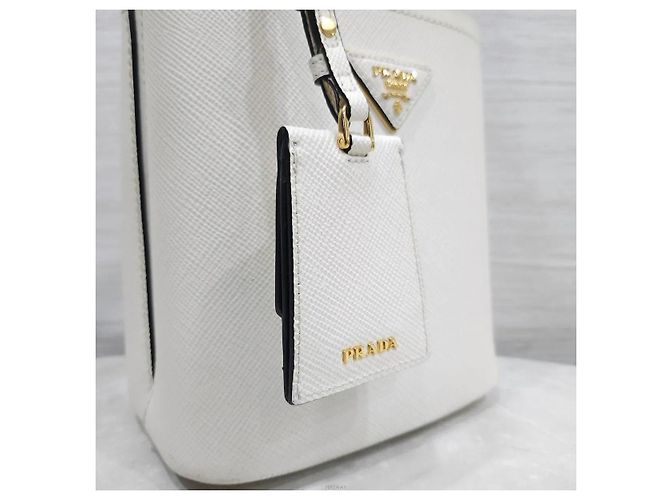 Prada Borsa a spalla tote doppia Panier in Saffiano bianca - vista 6
