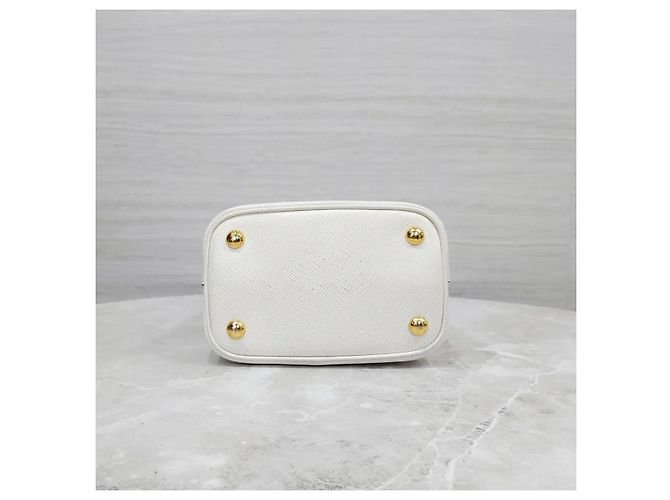 Prada Borsa a spalla tote doppia Panier in Saffiano bianca - vista 8