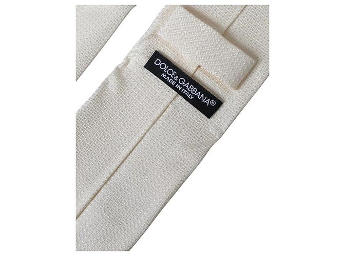 Dolce & Gabbana Off White Patterned Silk Classic Adjustable Tie - view 3