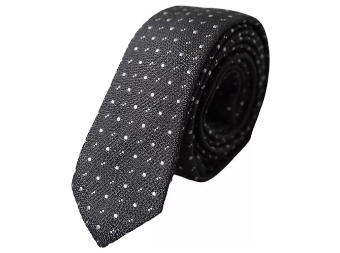 Dolce & Gabbana Dark Gray Polka Dot Silk Adjustable Men Tie - view 4