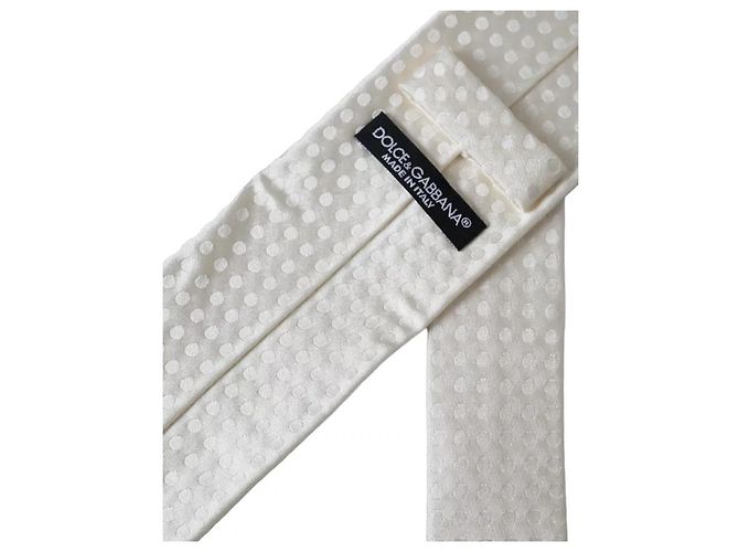 Dolce & Gabbana Cravatta classica regolabile da uomo in seta bianca a pois - vista 2