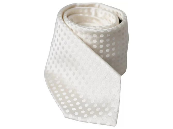Dolce & Gabbana Cravatta classica regolabile da uomo in seta bianca a pois - vista 5