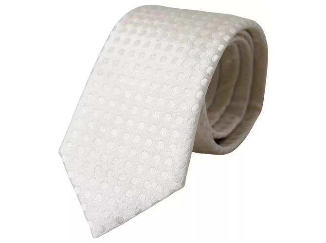 Dolce & Gabbana Cravatta classica regolabile da uomo in seta bianca a pois - vista 6