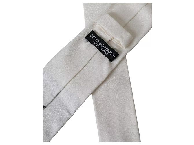 Dolce & Gabbana Cravatta classica regolabile da uomo in seta bianca - vista 2