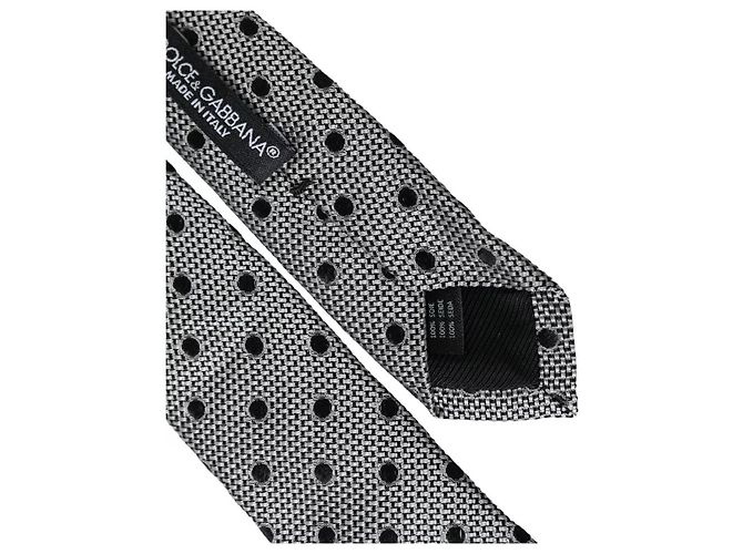 Dolce & Gabbana Gray White Dot Fantasy Silk Adjustable Men Tie - view 2