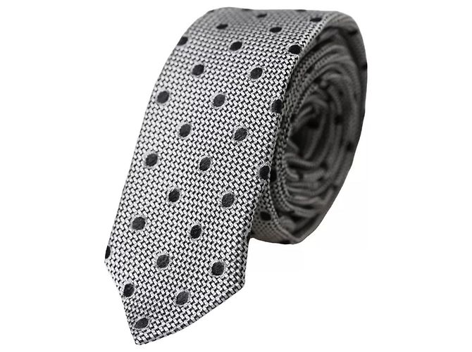 Dolce & Gabbana Gray White Dot Fantasy Silk Adjustable Men Tie - view 4