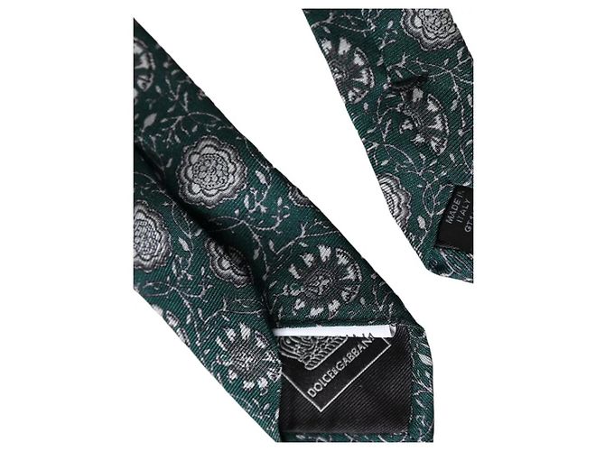 Dolce & Gabbana Cravatta regolabile da uomo in seta con stampa floreale verde - vista 2