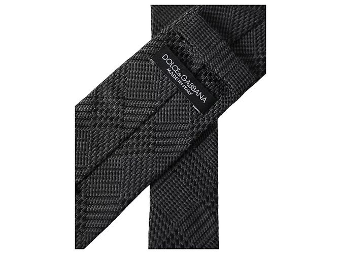Dolce & Gabbana Dark Gray Plaid Patterned Silk Adjustable Men Tie - view 2