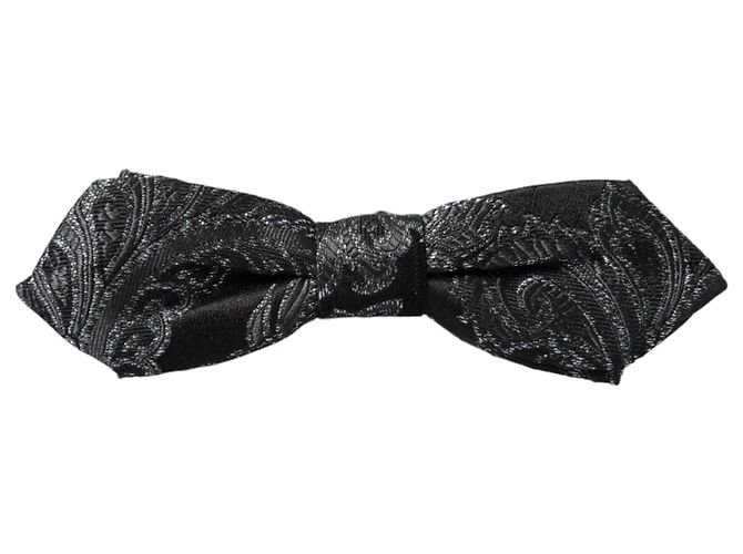 Dolce & Gabbana Papillon da uomo in jacquard di seta nero con collo regolabile - vista 3