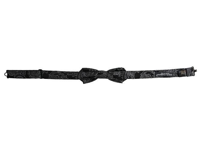 Dolce & Gabbana Papillon da uomo in jacquard di seta nero con collo regolabile - vista 4