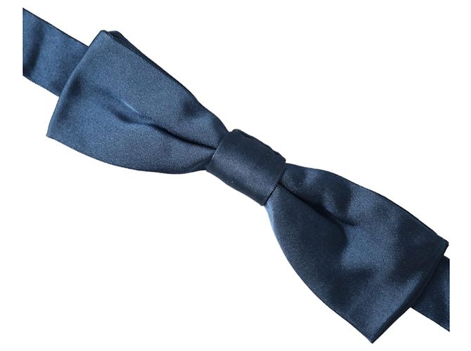 Dolce & Gabbana Blue Satin Silk Adjustable Neck Men Bow Tie - view 2