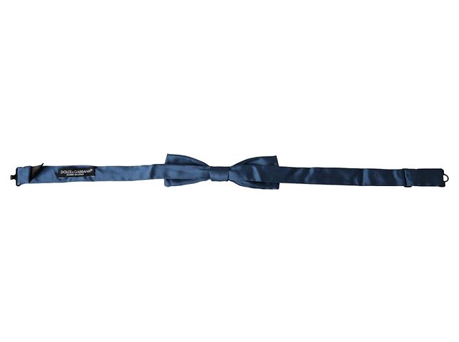 Dolce & Gabbana Blue Satin Silk Adjustable Neck Men Bow Tie - view 3