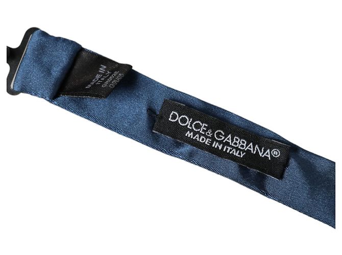 Dolce & Gabbana Blue Satin Silk Adjustable Neck Men Bow Tie - view 4