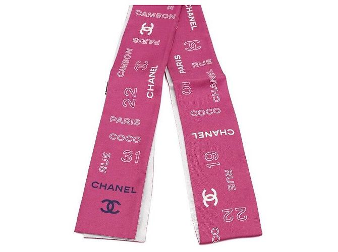 Chanel Sciarpa in seta rosa e bianca Rue Cambon - vista 2