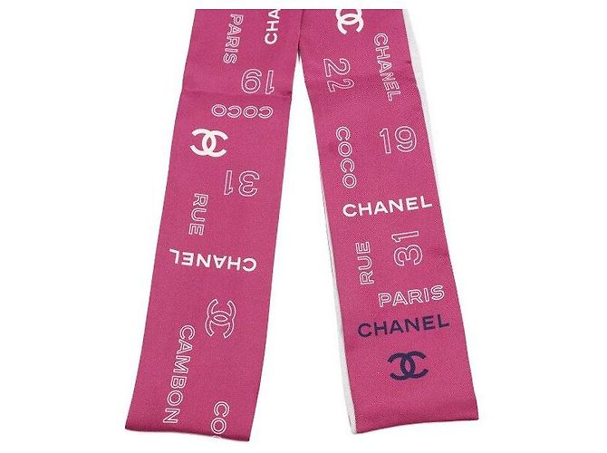 Chanel Sciarpa in seta rosa e bianca Rue Cambon - vista 3