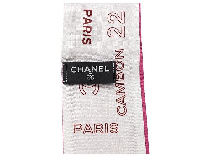Chanel Sciarpa in seta rosa e bianca Rue Cambon - vista 5