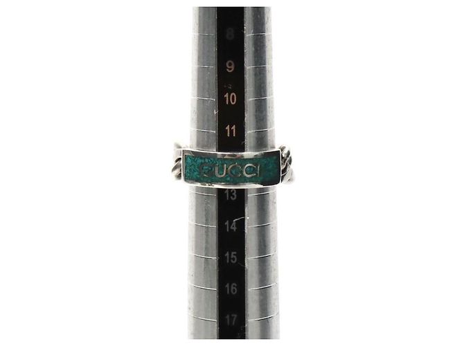 Gucci Anillo de plata con placa de esmalte verde - vista 6