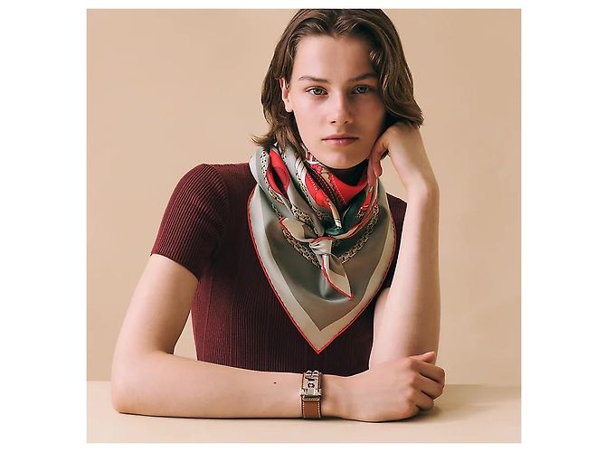 Hermès Foulard in seta Derby Carré da donna Grey Thunder - vista 3