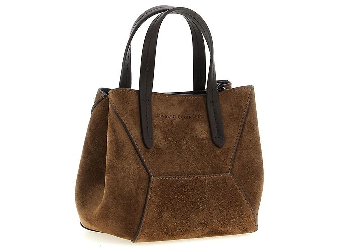 Brunello Cucinelli Borsa in pelle di vitello marrone - vista 3
