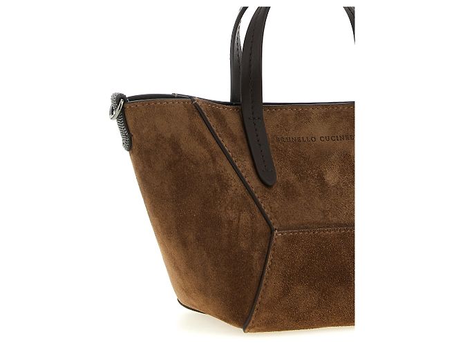 Brunello Cucinelli Borsa in pelle di vitello marrone - vista 4