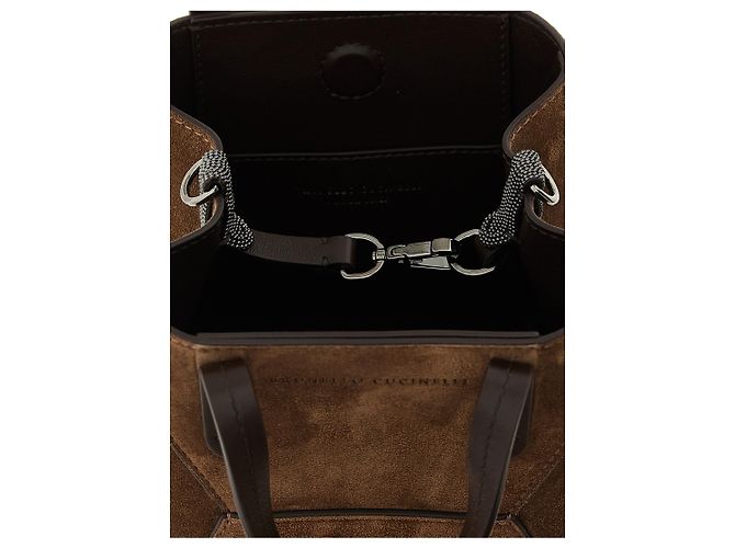 Brunello Cucinelli Borsa in pelle di vitello marrone - vista 5