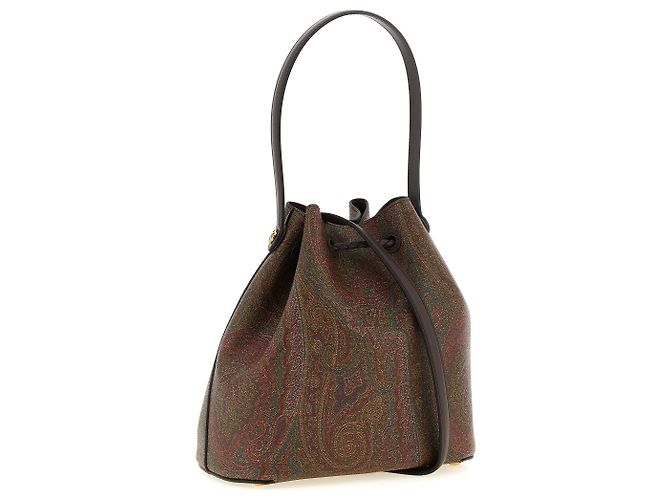 Bolsa bucket pequena Etro Arnica castanha em algodão Paisley - vista 2