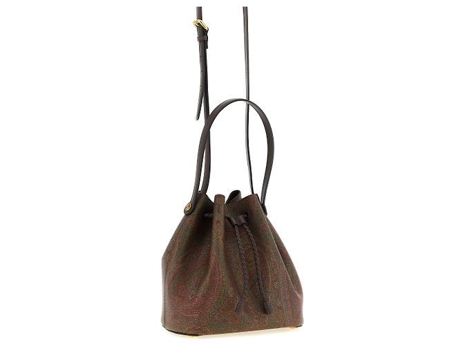 Bolsa bucket pequena Etro Arnica castanha em algodão Paisley - vista 3