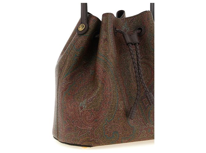 Bolsa bucket pequena Etro Arnica castanha em algodão Paisley - vista 4