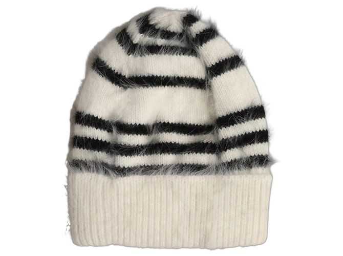 Dolce & Gabbana Angora-Strickmütze gestreift in Schwarz-Weiß Einheitsgröße - Ansicht 2