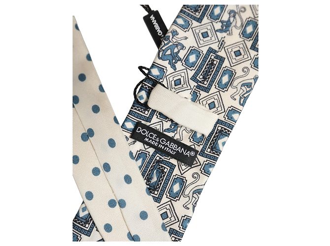 Dolce & Gabbana Cravatta regolabile geometrica blu e off white da uomo - vista 2