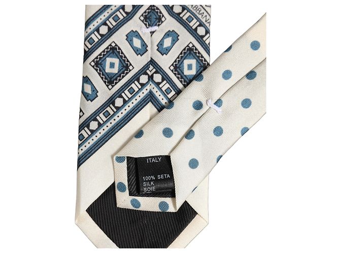 Dolce & Gabbana Cravatta regolabile geometrica blu e off white da uomo - vista 3